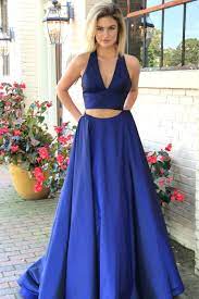 Simply Two Piece Halter Royal Blue Long Prom Dress With Pockets Royal Blue Prom Dresses Prom Dresses Taffeta Prom Dresses Ball Gown