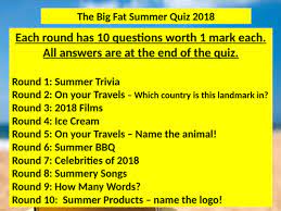 Perhaps it was the unique r. Big Fat Summer Quiz 2018 Teaching Resources