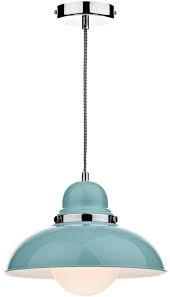 Dar Dynamo Retro Style Blue Pendant Light Chrome Detail Universal Lighting Ceiling Lights Blue Pendant Light Kitchen Lighting Over Table