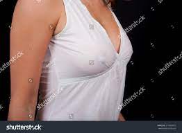 Woman White Transparent Top Without Bra Stock Photo 279860825 ...