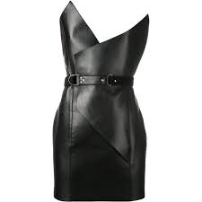 Saint Laurent Belted Mini Dress Featuring Polyvore Women S Fashion Clothing Dresses Black Yves Saint L Real Leather Dress Mini Black Dress Leather Dresses