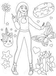 This compilation of over 200 free, printable, summer coloring pages will keep your kids happy and out of trouble during the heat of summer. Coloring Book Page Doodle Outline Vector Illustration Of Fashion Girl With A Lot Of Elements Cute Coloring Doodle Black And White Line Art Coloring Page For Children Girls Coloring Pages Royalty Free