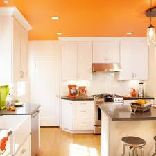 Contemporary Orange And White Kitchen With Eat In Island Trendy Kitchen Colors White Kitchen Orange Kitchen