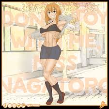 gamou maki, ijiranaide nagatoro-san, highres, 1girl, abs, bikini, breasts,  cleavage, collarbone, female focus, full body, large breasts, long hair,  looking at viewer, matching haireyes, midriff, muscular, muscular female,  navel, orange eyes, orange