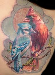Blue Birds That Look Like Cardinals Blue Jay Cardinal Ink Both These Birds Hold Significance For Me Since My Husband S Passing I Love The Tattoo Blue Jay Tattoo Cardinal Tattoos Blue Jay