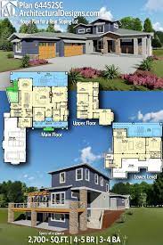 Plan 64452sc House Plan For A Rear Sloping Lot In 2021 Architectural Design House Plans Dream House Plans House Blueprints