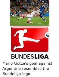You can find german football logos as png and 2500×2500 px. May Fiur Bundesliga Mario Gotze S Goal Against Argentina Resembles The Bundeliga Logo Goals Meme On Me Me