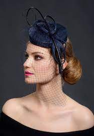 Dark Navy Pillbox Hat For Your Special Occasions New Elegant Etsy In 2020 Pillbox Hat Elegant Hats Black Curls