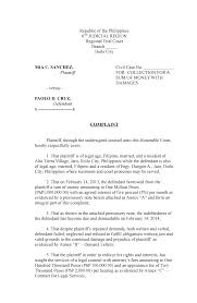 A sample resignation letter in tagalog or in the filipino language is not an easy type of sample letter to find. Sample Complaint For Collection For A Sum Of Money Republic Of The Philippines Studocu
