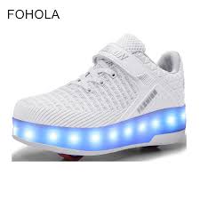 Fohola New Kids Led Shoes Girls Shoes Two Wheels Luminous Sneakers Light Up Heely Led Light Roller Skate Shoes For Girls Running Shoes Aliexpress