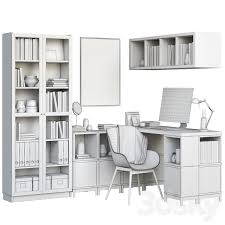 I came up with a solution for my home office that would enable me to use two 80cm and one 40cm wide billy, all with glass doors. 3d Models Office Furniture Ikea Corner Workplace With Eket Storages And Billy Oxberg Bookcase