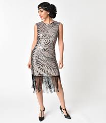 Unique Vintage Silver Sequin Black Fringe Sandrine Flapper Dress Flapper Dress Fringe Flapper Dress Beaded Flapper Dress