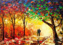 Sunday walk in the park painting. Original Oil Painting Walk In The Park Love Couple Walk Colorful Landscape Palette Knife Contemporary Fin Painting Oil Painting Original Oil Painting