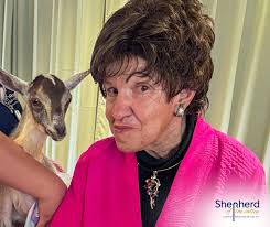 Skilled Nursing residents at Shepherd of the Valley Liberty were surprised  by a very famous visitor! Nurse Administrator, Kelly Rohrer, brought in her  award-winning pygmy goat named Johnny Cash to spend some