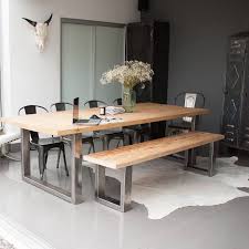 Reclaimed Pine And Steel Dining Table Bench And Chairs Industrial Dining Chairs Dining Table With Bench Industrial Dining Table