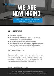 Now Hiring Associate Program Leader Clinical Operation Business Development Program Management Hiring