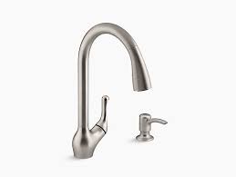 Foaming soap is being dispensed with a liquid soap setting. K R776 Sd Barossa Pull Down Kitchen Sink Faucet With Soap Lotion Dispenser Kohler