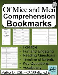 These Of Mice And Men Foldable Comprehension And Vocabulary Bookmarks Are An Ideal Resource For Literature Lessons Of Mice And Men Teaching American Literature