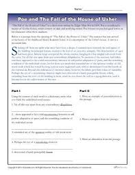 Edgar Allan Poe Reading Worksheet The House Of Usher Reading Worksheets Easy Essay Writing Images