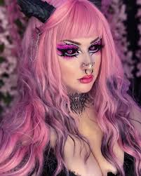 I got bored and colored an old pink wig with a sharpie and that's how this  demon was born. #demon #creativemakeup #cosplay #graphicliner