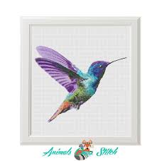 Colourful Hummingbird Cross Stitch Pattern Modern Cross Stitch Watercolor Hummingbird Counted Cross Stitch Chart Watercolor Bird Nature