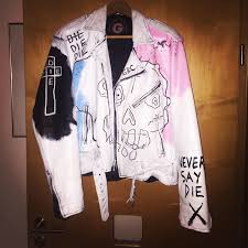 Lil Peep Lil Peep Leatherjacket Never Say Die Hellboy Sus Boy Gus Gbc In 2020 Painted Denim Jacket Diy Jacket Painted Denim