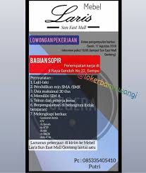 Waruna group merupakan grup perusahaan yang didirikan pada tahun 1990, bergerak di industri galangan kapal dan pelayaran dengan kantor cabang dan kantor operasional yang tersebar di pulau sumatera, jawa dan kalimantan. Loker Banyuwangi 2020 Mebel Laris Sun East Mall Mencari Karyawan Supir Ringtimes Banyuwangi