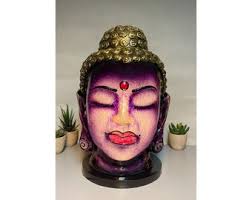 Buddha Head Lamp Purple Desk Table Lamp Light Home Bedroom Decor Fair Trade 