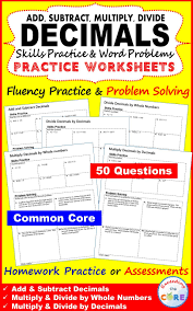 Operations With Decimals Homework Word Problems Skills Practice Practices Worksheets
