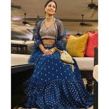 Navy Blue Color Hina Khan Worn Ruffle Lehenga Choli With Jacket In 2020 Designer Lehenga Choli Indian Lehenga Choli Lehenga Choli
