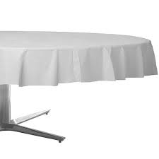 While many retailers carry tablecloths of the rectangular variety, it's not always easy to hunt. White Plastic Round Table Cover 84in Party City