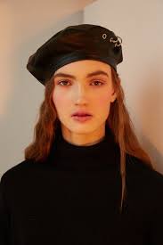 Zenia Black Leather Beret With Piercings Eco Leather Beret Etsy In 2021 Leather Beret French Beret Hat French Beret