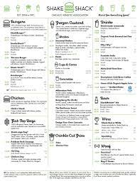 The Menu For This Location Shake Shack Shake Shack Menu Shakes