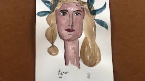 Pablo Picasso, "head of woman" 1946 made with pencil and watercolour, 6  1/2x13 1/2 inches, (17x34,5cm)