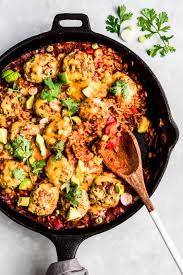 One Pan Enchilada Zucchini Turkey Meatballs Rice Ambitious Kitchen Recipe Turkey Meatballs Weeknight Dinner Recipes Easy School Dinner Recipes
