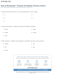 Quiz Worksheet Present Preterite Tenses Of Decir