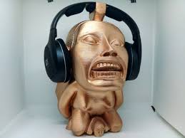 Goldener Idol Kopfhörerständer! "Golden Head," Kopfhörer Halter Rack,  Hanger Büste. Spiel/Hip Hop/Beats Homerecording/Producer,  Schreibtisch/PC-Gaming!