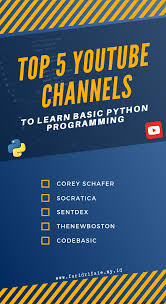 Top 5 Youtube Channels To Learn Basic Python Programming Python Programming Learn Programming Programming Tutorial