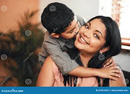 Hes always Showering Me with so Many Kisses. an Adorable Little Boy Giving  His Mother a Kiss on the Cheek at Home. Stock Image - Image of male,  adorable: 272416331