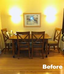 Each of the chairs features a slender metal frame accented by faux leather. Dining Set Makeover Plastic Plate Wall Classy Clutter