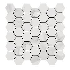 They have a realistic carrara marble effect design; Ultimate White Polished Marble Effect Porcelain 5x5 Mosaic Tile Sheet L 300mm W 300mm Diy At B Q