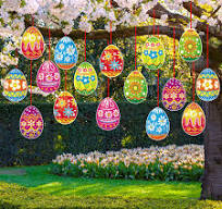 16 Pieces Easter Egg Outdoor Hanging Ornaments Decorations Happy Easter  Hanging Porch & Tree Yard Lawn Decor - Double-Side Printed