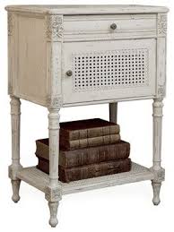 Giverny French Country Louis Xvi Antique White Caned Nightstand Side Table Farmhou Bedside Tables Nightstands French Style Bedside Tables Eclectic Nightstand