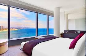 Located on the beachfront along the famous barceloneta boardwalk. W Barcelona Spain Grand Prix Hotel Rooms Gpexperiences