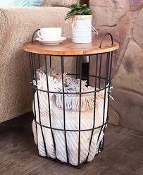 Add A Sleek Modern Touch To Your Home With This Wood Top Storage Basket Side Table The Dual Purpose Living Room Side Table Side Table Side Table With Storage