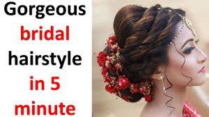 Easy bridal hairstyle for long hair. Gorgeous Bridal Hairstyle In 5 Minute Juda Hairstyle Simple Hairstyle Hairstyles For Girls Youtube