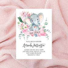 Floral Elephant Baby Shower Printable Invitation Baby Girl Shower Invite Jungle Ani Elephant Baby Showers Pink Elephants Baby Shower Elephant Baby Shower Theme