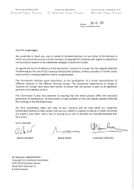 The letter is a voucher for the presenter, as a proof of reliability, efficiency or good character. Letter To European Commissioners Feb 2013 C4c