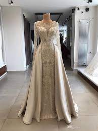 2020 Crew Neck With Overskirts Mermaid Wedding Dresses Gaun Perempuan Pakaian Perkawinan Gaun Pengantin Sederhana