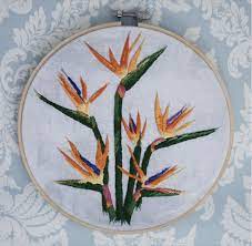 The First Ever Botanical Themed Embroidery I Created In My On Going Series Strelitzia Is A Genus Of Fi Framed Embroidery Birds Of Paradise Flower Embroidery